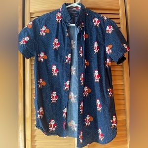 Men’s Denim & Flower button down shirt sleeve Santa shirt size small